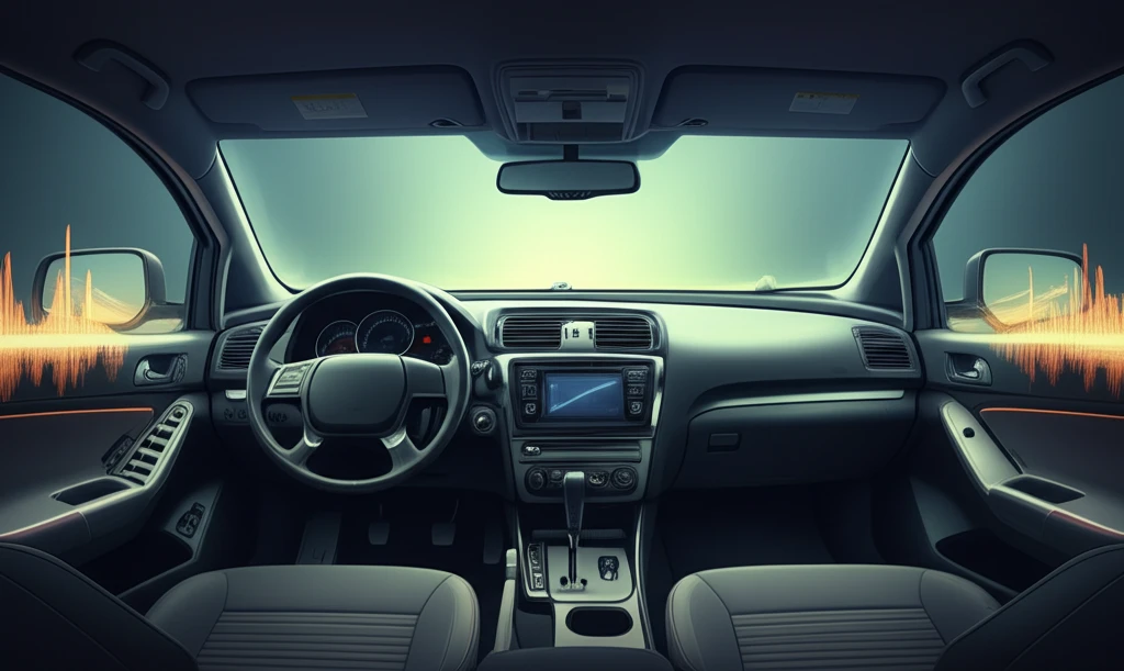 Car interior merging into sound wave visualization