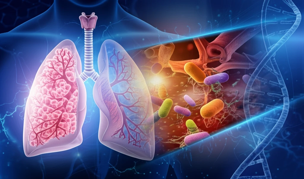 Illustration of healthy and diseased lungs, representing bronchiectasis and pulmonary hypertension research.
