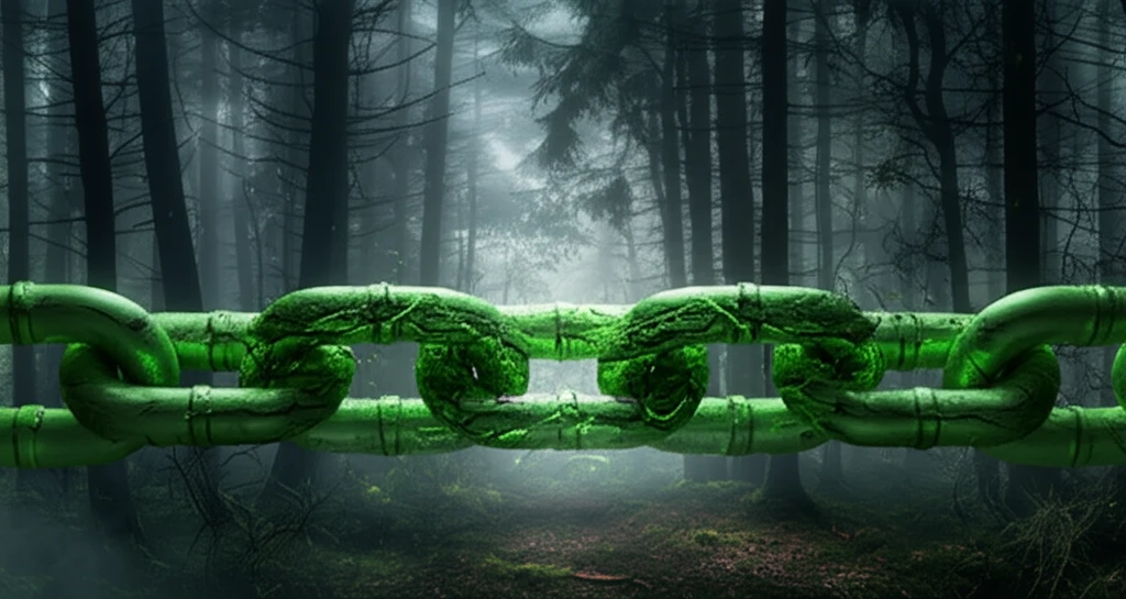 Green supply chain management concept: Chain links transforming into a forest.