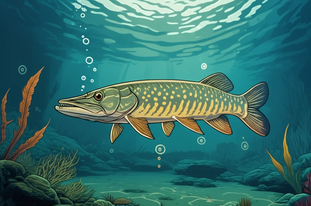 Surreal illustration of an African Pike in Eleyele Lake, Nigeria.