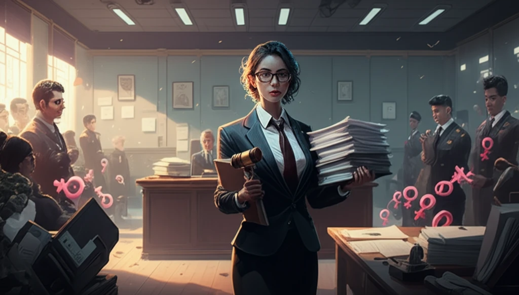 Symbolic image of a woman in a county clerk's office, representing gender and power dynamics in local government.