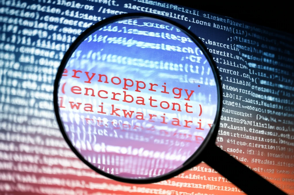 Encrypted code with malware symbols being revealed
