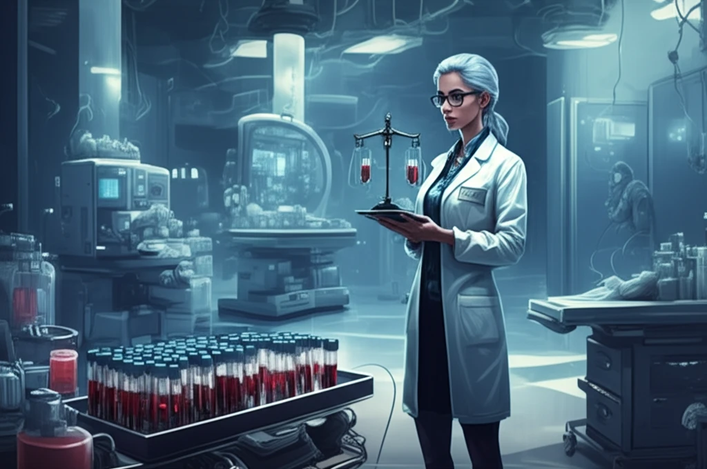 Pharmacist balancing blood vials in an ICU.