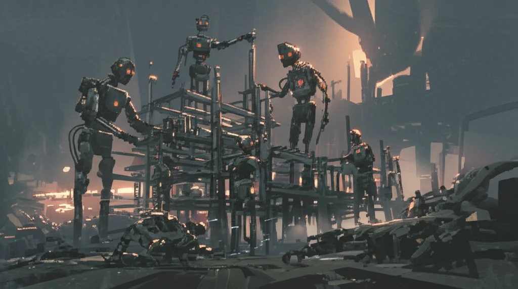 Robots collaborating in a dynamic environment.