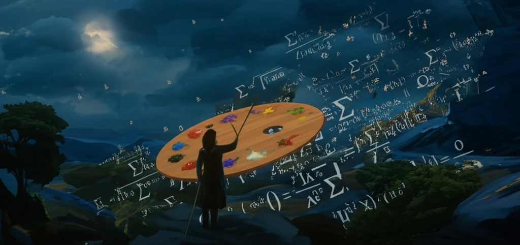Surreal blend of mathematical equations and artistic elements.