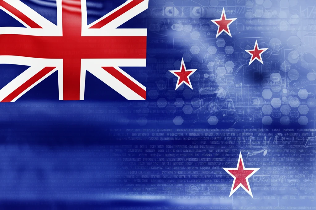 Surreal illustration of the New Zealand flag transforming into symbols of different ideologies and cultural identities.