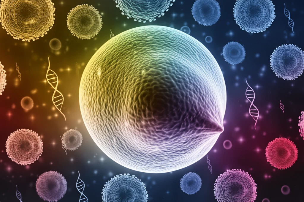 Surreal illustration of breast cancer cells and immune system interaction.