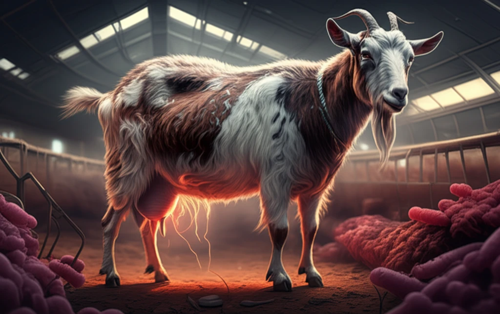 Dairy goat with glowing udder representing mastitis