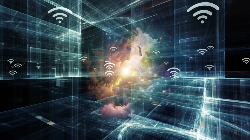 Futuristic cityscape with glowing wireless signals representing GFDM technology.