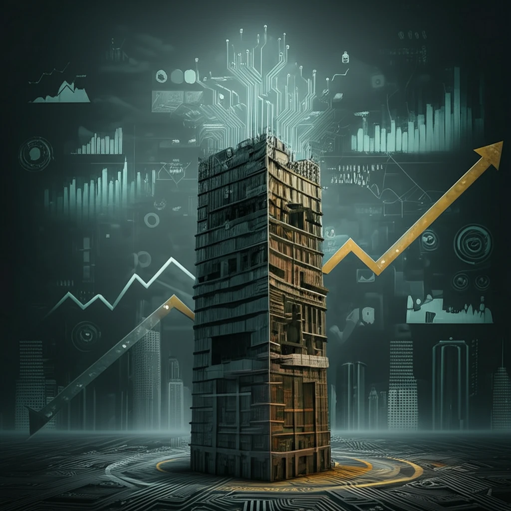 Surreal illustration of SME growth with tech and market symbols