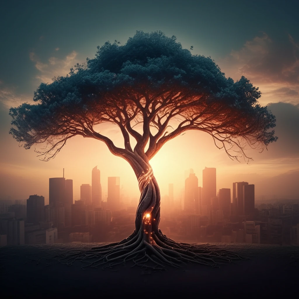 Illustration of a healthy saphenous vein graft intertwined with a tree, symbolizing longevity after heart bypass surgery.