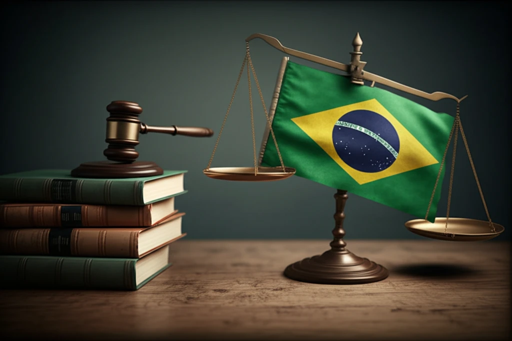 Unequal balance between Brazilian flag and legal books, Estado Novo era.