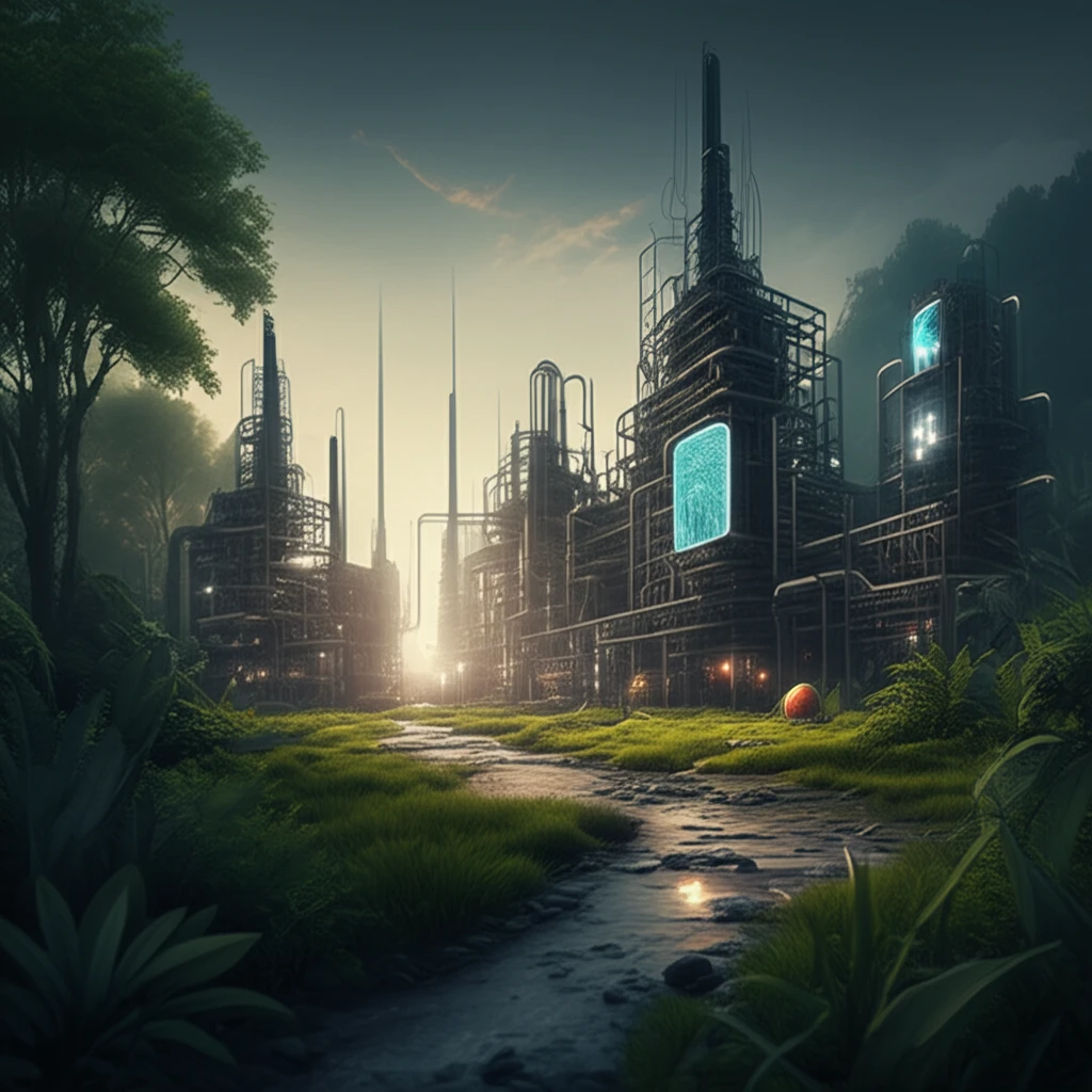 Futuristic pervaporation industrial landscape