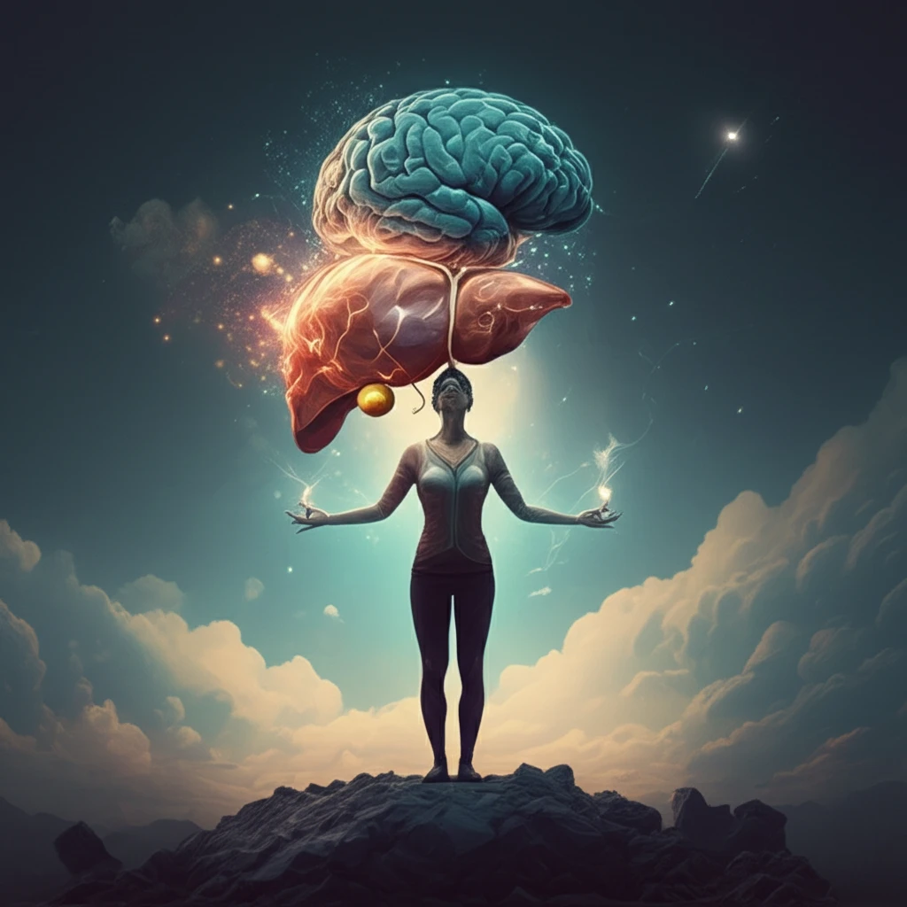 Surreal illustration of the liver and mind connection in PSC.