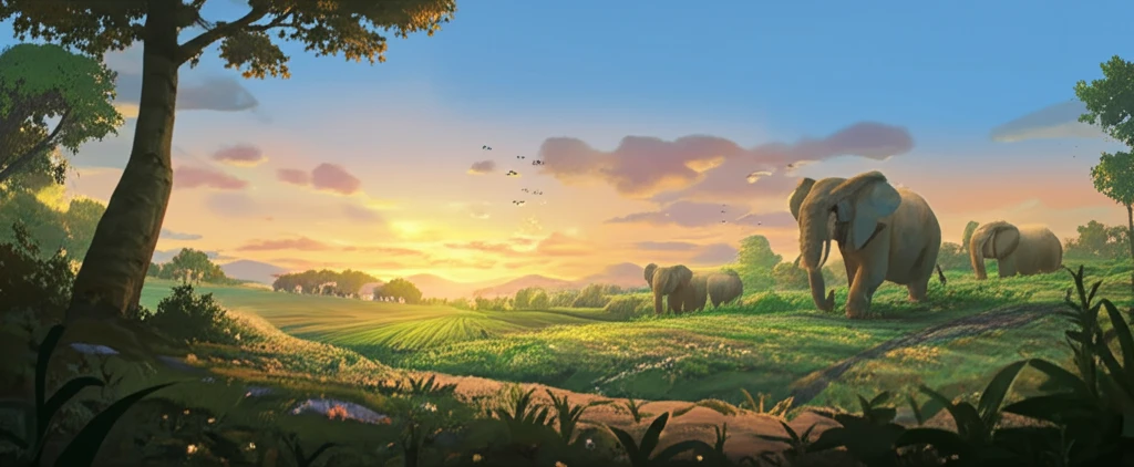 Elephants and agriculture coexist harmoniously in a protected landscape.