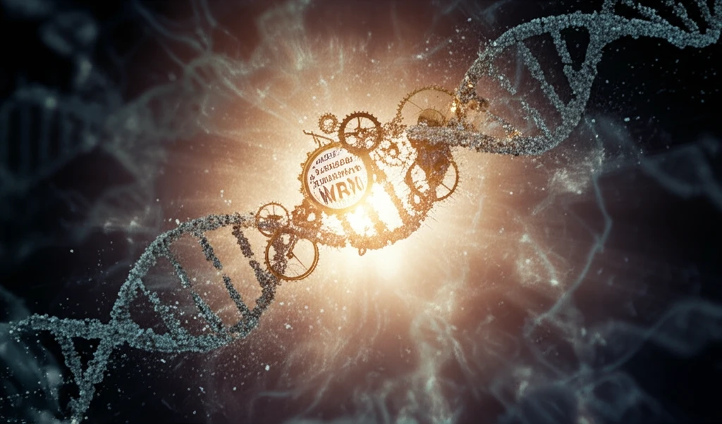 DNA Strand with Clock Gears and Protective Light Representing WRN