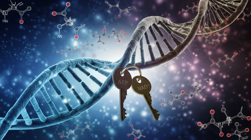 ATP and NAD+ molecules unlocking DNA