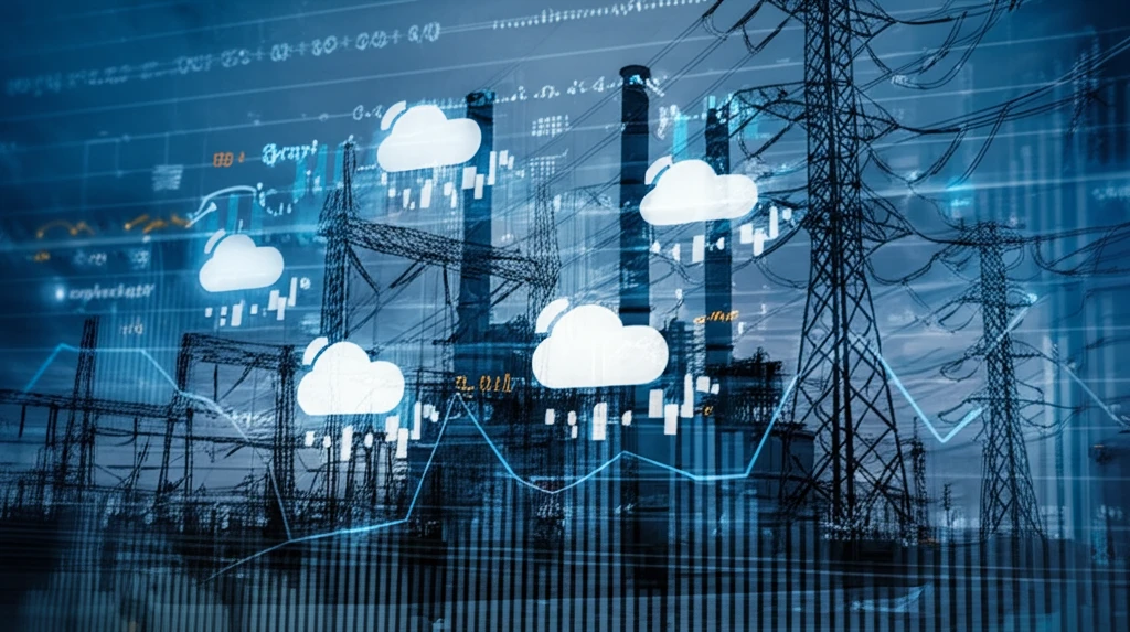 Surreal image representing the blend of weather data and financial forecasting in electricity markets.
