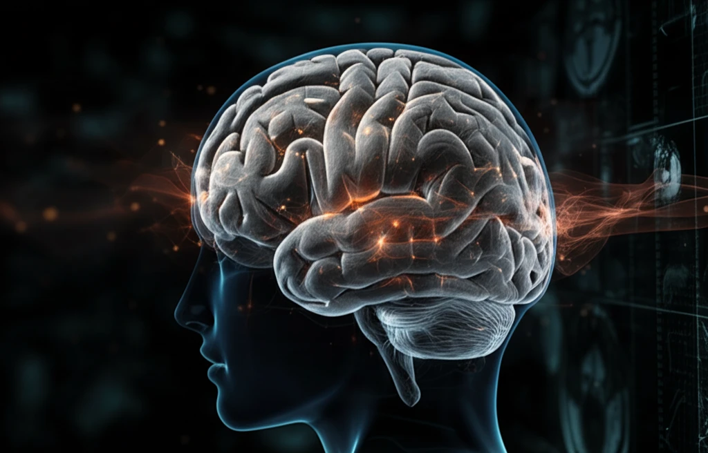 AI texture analysis of a brain MRI scan.