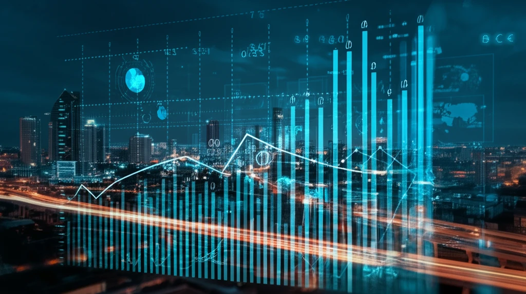Nigerian cityscape with financial charts overlaid, symbolizing IFRS reporting standards and economic performance.