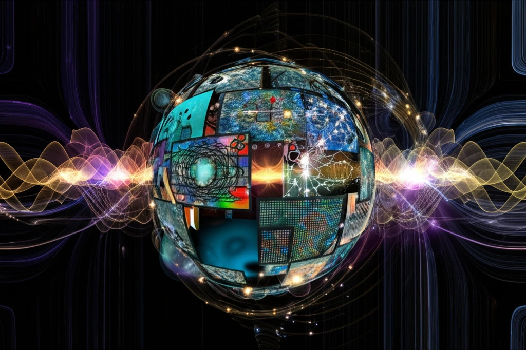 Crystal ball displaying interconnected networks of images.