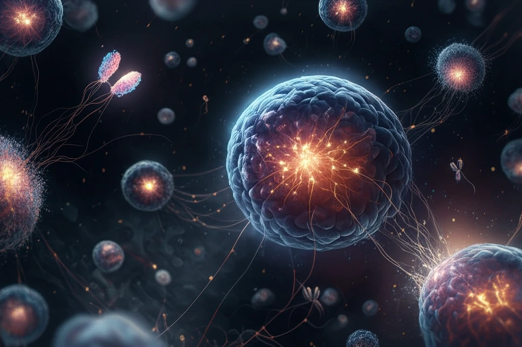 Surreal illustration of nucleosomes and antibodies