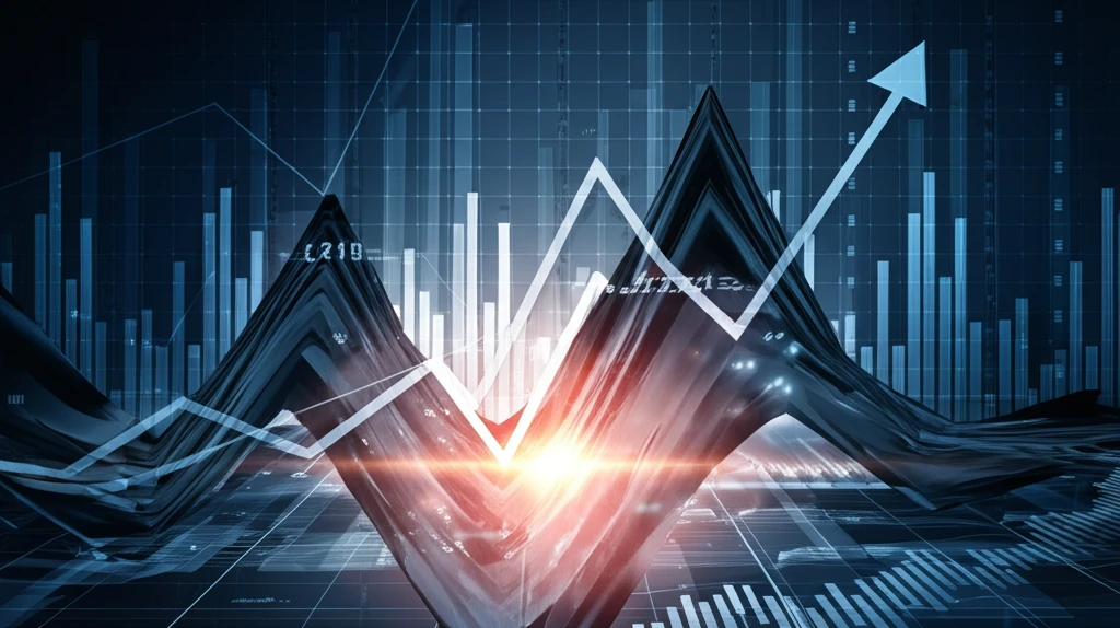 Stock market charts transforming into landscapes.