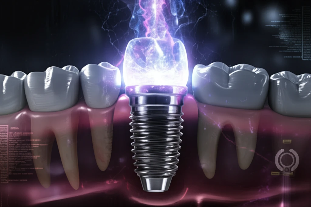 Zirconia dental implant bathed in UV light and plasma energy