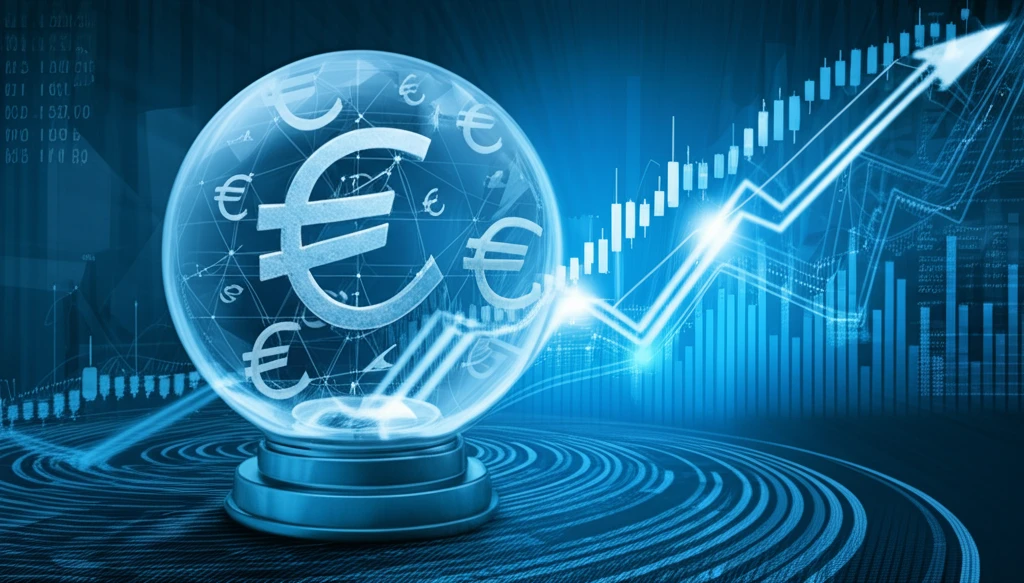 Stock market chart transforming into a crystal ball, symbolizing economic prediction.