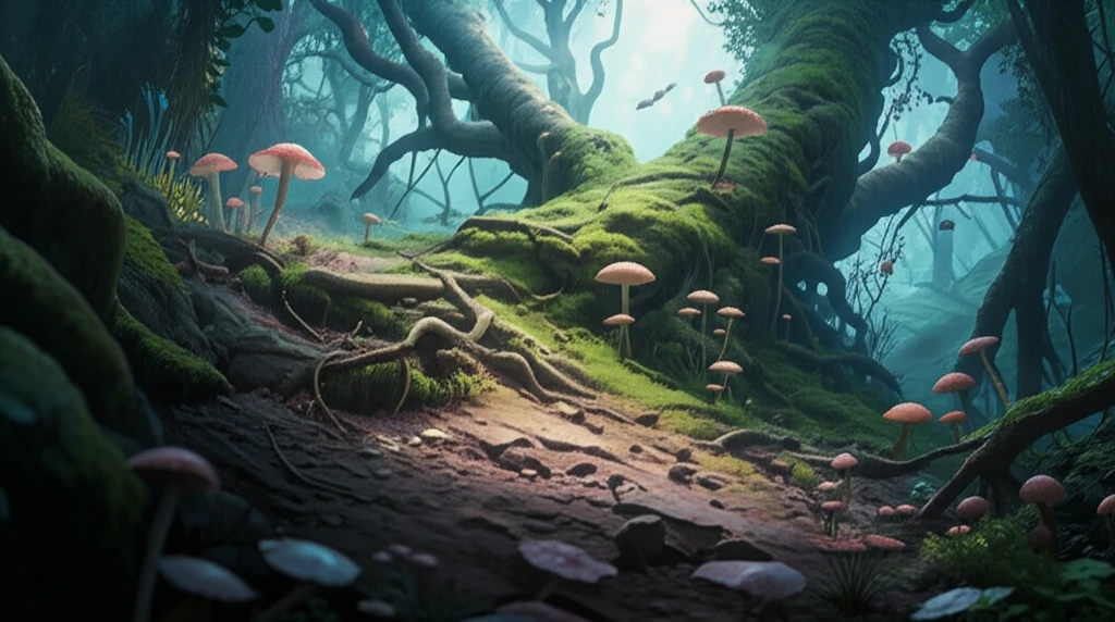 Intricate illustration of forest floor ecosystem