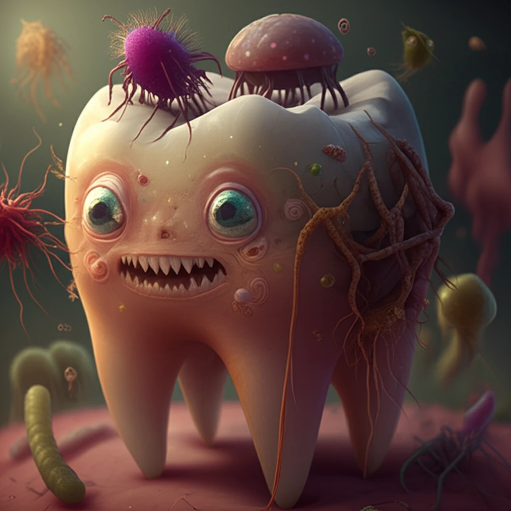 A microscopic city of bacteria on a tooth surface.