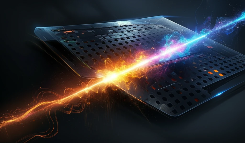 A beam of light passing through a nanostructured metallic film, creating a burst of vibrant color.