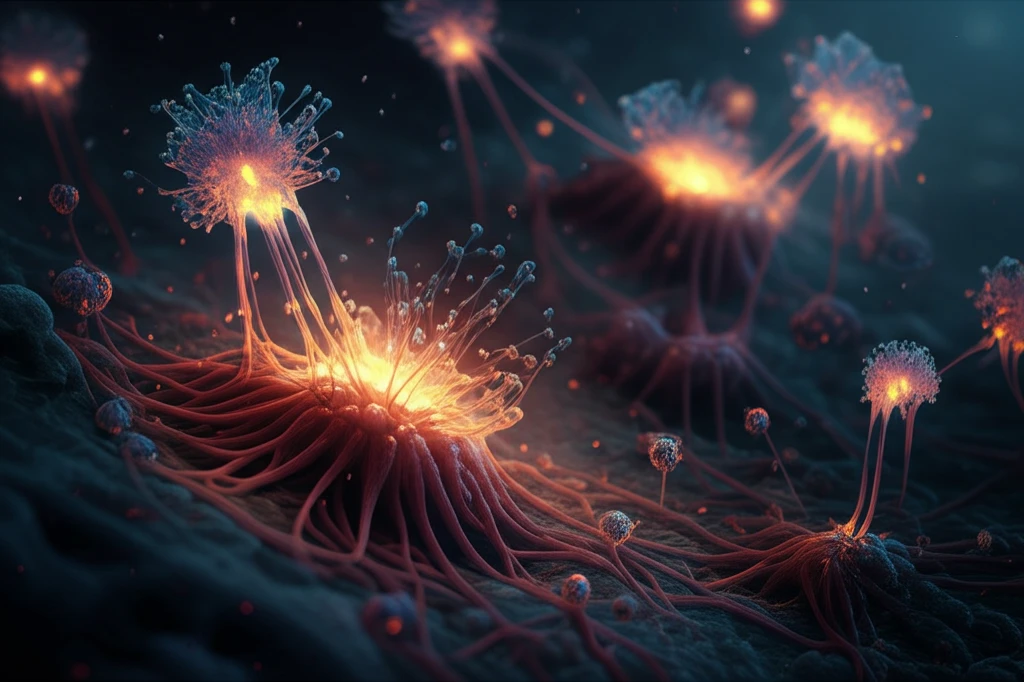 Futuristic antifungal drugs attacking fungal cells.