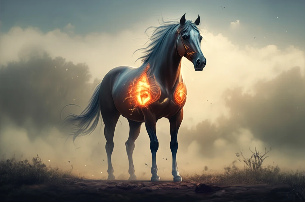 Horse with glowing lungs in serene landscape, symbolizing respiratory health.