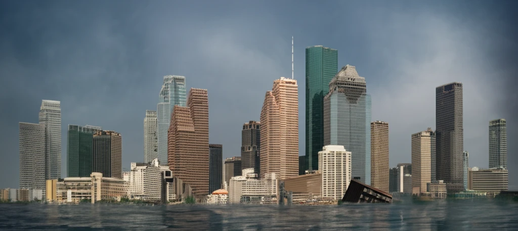 Illustration of Bangkok and Houston sinking due to land subsidence