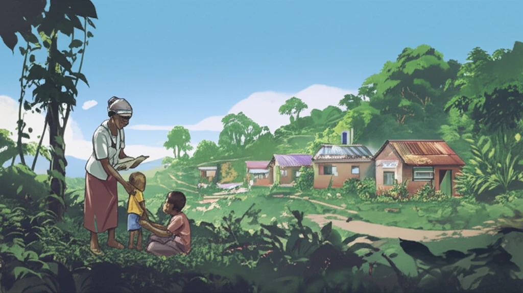 Community health worker visiting a mother and child in Uganda, symbolizing improved infant health.