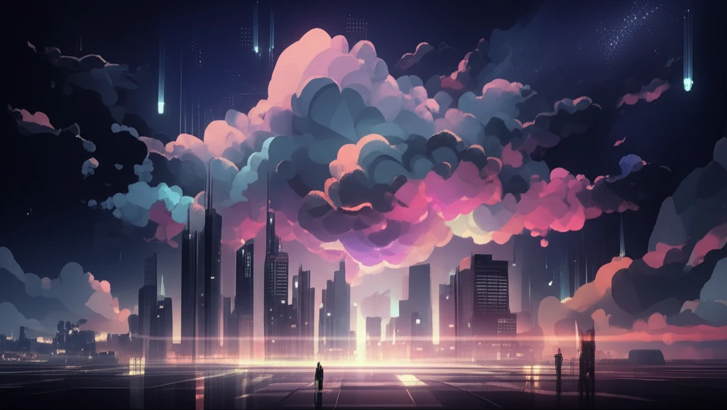 Dynamic polygon clouds create a futuristic VR/AR landscape