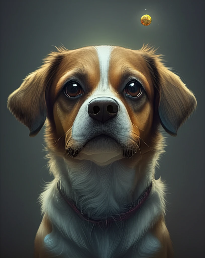 Worried dog with planet eye, symbolizing vision care.