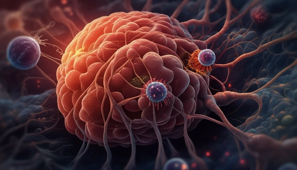 Liver tumor with fibrous strands and immune cells