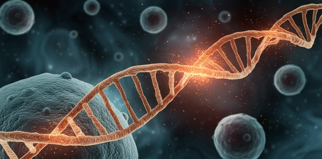Digital illustration of bone structure with glowing RNA strands, representing GClnc1 in osteosarcoma.