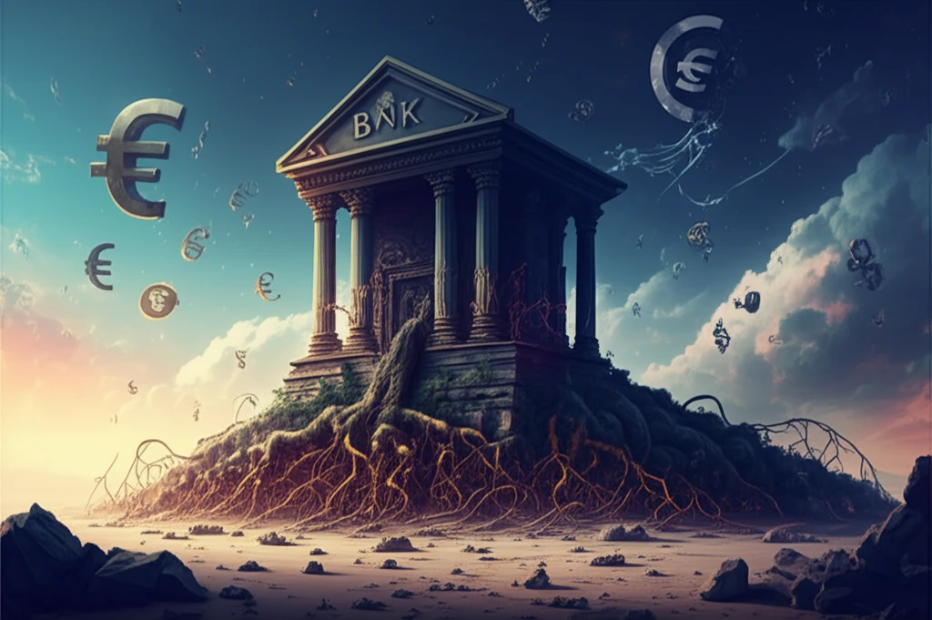 Stylized bank building symbolizing financial stability.