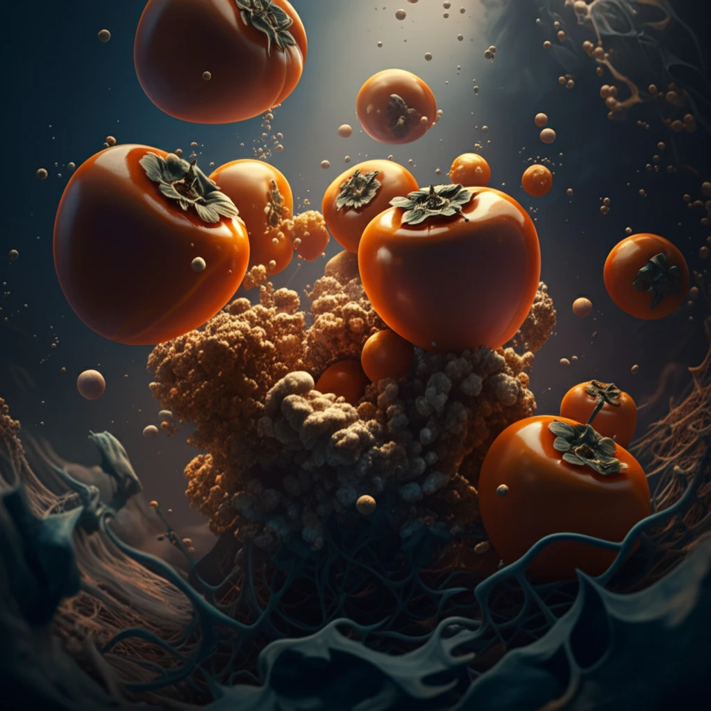 Persimmon fruits transforming into gold nanoparticles.