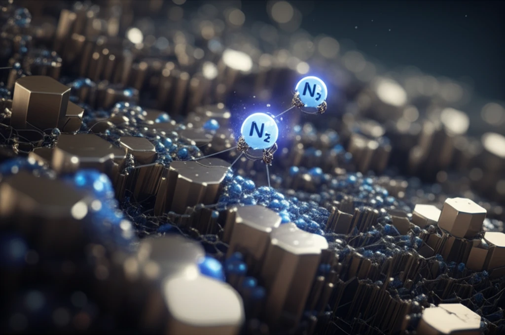 Microscopic view of steel with nitrogen atoms, symbolizing increased strength and transformation.