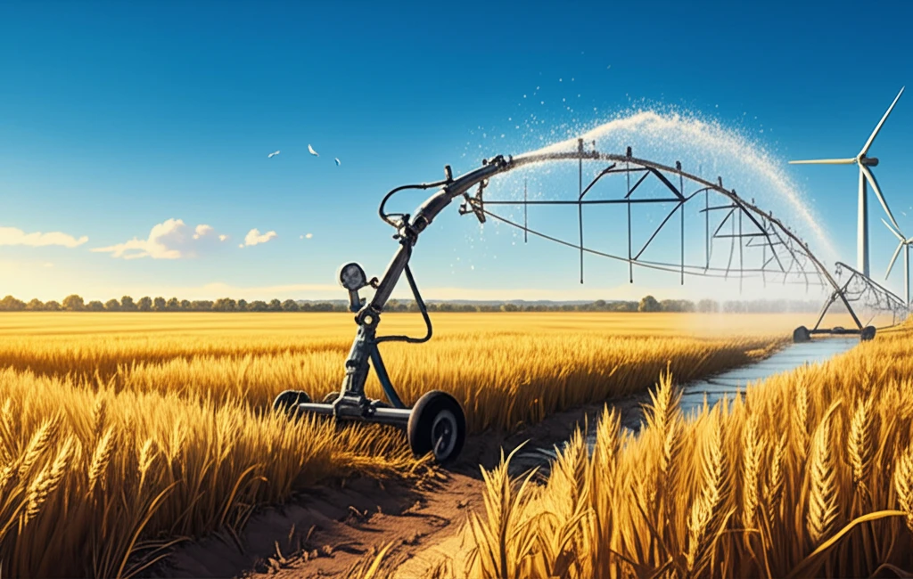 Wheat fields irrigated with recycled water symbolizing sustainable agriculture.