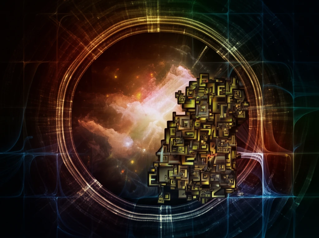 Abstract mathematical symbols intertwined with quantum physics concepts.