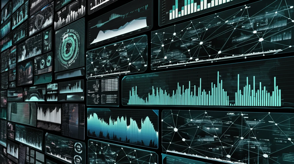 Network security visualization interface displaying real-time data streams.