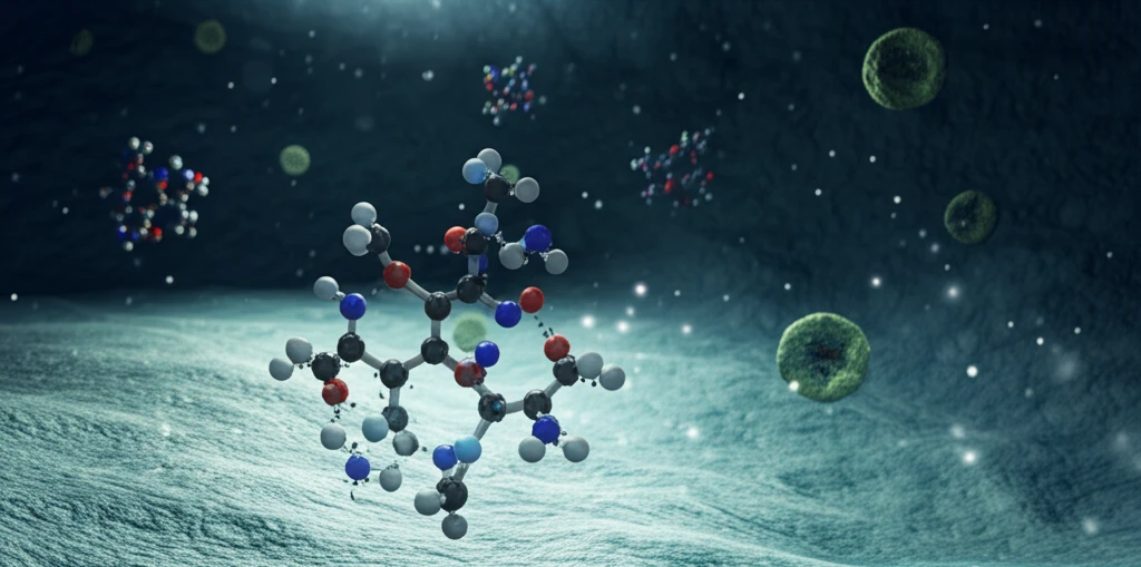 Surreal digital illustration of Cyclosporin A molecules interacting with LDL receptors.