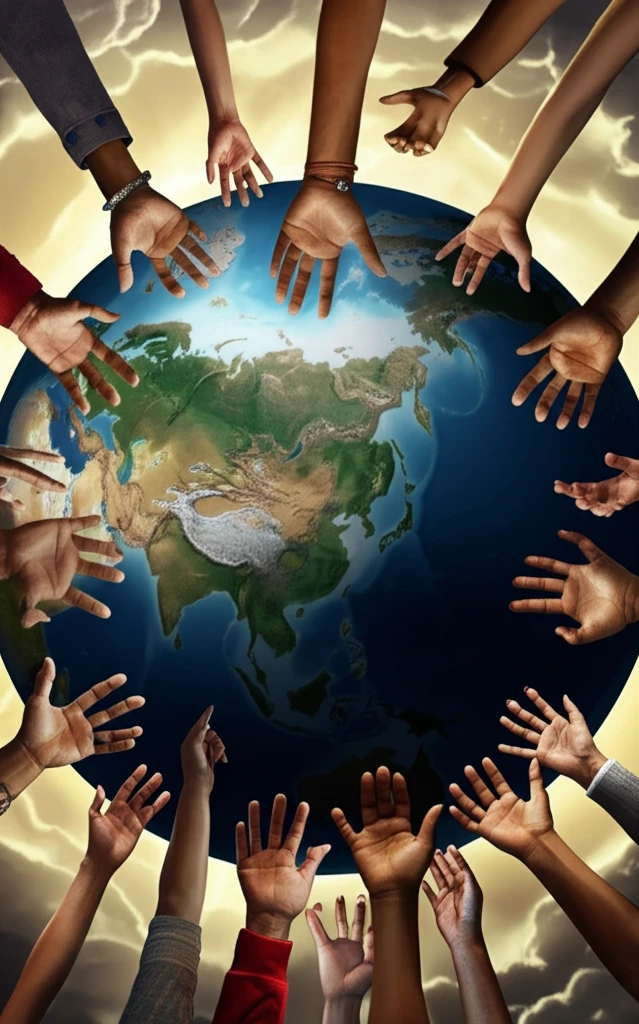 Diverse hands reaching across a globe, symbolizing cultural citizenship.