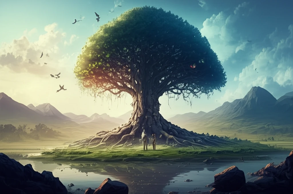 Glowing tree representing healthy aging.