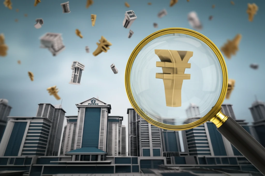 Naira symbols float above Lagos bank buildings under a magnifying glass